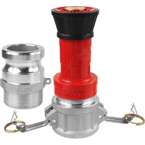 NOVINO Fire Hose Nozzle,2 inch NPSH Heavy-Duty Industrial Fire Hose Constant Flow Fog Nozzle with 2pcs 2" Aluminum Camlock Fitting Coupling Fire Equipment