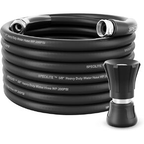 Garden Hose 50ft x 5/8" with High Flow Nozzle, Heavy Duty Water Hose,Flexible Hybrid Rubber Hose Tough for Yard Outdoor Lightweight, Leak-Proof&No-Kink,3/4"Stainless Steel Fittings