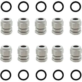 10 Pcs M20x1.5 Waterproof Cable Glands Joints Adjustable 6-12mm Cable Connectors Compression Cable Glands with Locknuts (IP68)