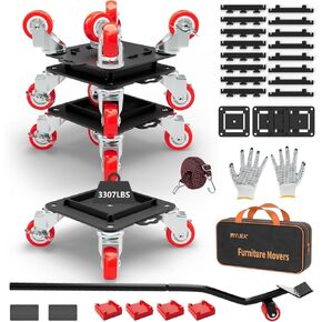 Furniture Dolly 5 Wheels Heavy Duty with Removable Side Guards,3307 Lbs Capacity,360° Rotating Wheels & Side Brake,Furniture Movers Lifter Tool with Wheels for Appliances,Sofas,Beds,Pianos