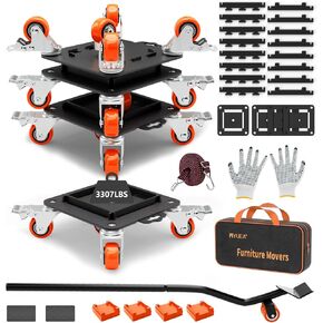 Furniture Dolly 5 Wheels Heavy Duty with Removable Side Guards,3307 Lbs Capacity,360° Rotating Wheels & Side Brake,Furniture Movers Lifter Tool with Wheels for Appliances,Sofas,Beds,Pianos
