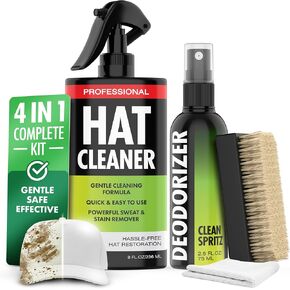 4-in-1 Professional Hat Cleaning Kit, Removes Dirt and Stains, Gentle Hat Cleaner, Brush & Microfiber Cloth