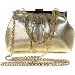 Women's Ruched Clutch Handbags PU Leather Evening Bag with Chain for Wedding Party Prom