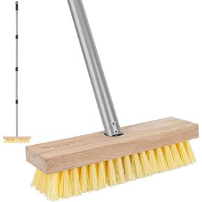 Floor Scrubber Brush with Long Handle for Deck Cleaning, 52'' Stiff Bristle Scrub Brush for Shower, Bathroom, Boat, Concrete, Carpet, Garage, Boat Cleaning, Small Outdoor Push Broom