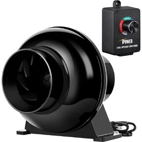 iPower 4 Inch 195 CFM Inline Duct Ventilation Fan Air Circulation Vent Blower with Variable Speed Controller for Grow Tent, Greenhouse, Kitchen, Basement, Black