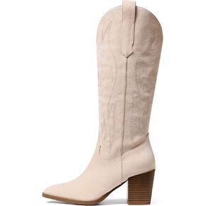 AOSPHIRAYLIAN Womens Knee High Suede Boots for Women Pointed Toe Cowboy Cowgirl Boots with Embroidery Pull On Chunky Block High Heel Western Boots