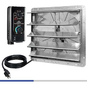 iLIVING 20" Wall Mounted Shutter Exhaust Fan, Automatic Shutter, with Thermostat and Variable Speed controller, 2.2A, 3368 CFM, 5000 SQF Coverage Area Silver (ILG8SF20V-ST)