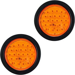 8PCs 4" Inch Round Clear Lens RED Lighting 24 LED Lamp Brake Stop Running Rear Parking Tail Lights w/Grommet Wiring Plug Compatible with Car Truck Trailer RV DC 12V