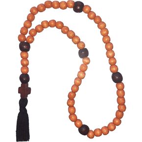 Christian Orthodox Komboskoini Prayer Rope Natural Oak Wooden Chotki 50 Beads Set Men Women Black
