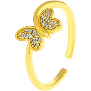 Crystal Butterfly Finger Ring for women Butterfly Knuckle Ring Gold Knuckle Stacking Ring Personalized Finger Ring Adjustable Ring Jewelry for Girls Gift