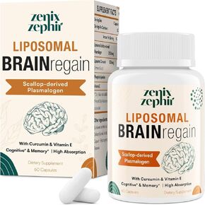 Liposomal Brain Supplements for Memory and Focus - Plasmalogen with Curcumin & Vitamin E for Better Absorption- Suitable for Seniors,Adult Men & Women Cognitive Health,High Potency 120 Servings