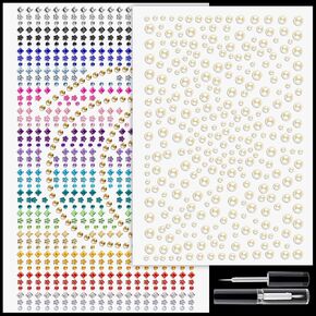 Rhinestone Stickers 3/4/5mm Multi Shapes Rainbow Face Sticky Gems Crystal Self Adhesive Rhinestones, with Makeup Glue for Makeup Eyes Face Hair Body Nails, Crafts and Decorations