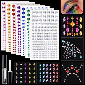 ملصقات حجر الراين 3/4/5 مم متعددة الأشكال بألوان قوس قزح وأحجار كريمة لاصقة كريستالية ذاتية اللصق، مع غراء مكياج للعيون والوجه والشعر والأظافر والحرف اليدوية والديكورات in Kuwait