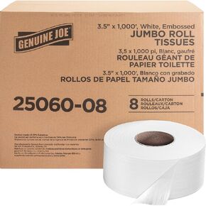 Genuine Joe 2510012 Jumbo Bath Tissue Roll, 2-Ply, 1000-Ft , 12/CT, White