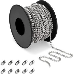 32ft length-304 Stainless Steel Ball Chain for Blinds & Shades with 10 Connectors, Fix or Replace for Broken Roller Shade Chain, Great for Vertical Window Blinds, Plumbing and Other DIY Applications