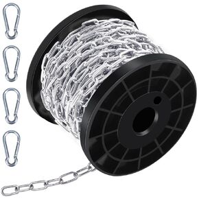 50 ft Stainless Steel Chain, Metal Chain Link Chain Small Light Duty Chain Utility Chain with 4 Carabiner Clip for Home Outdoor Camping Hanging Pet Chain, Thickness 0.08 inches (2mm*50ft)