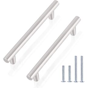 Gobrico 15 Pack Satin Nickel Round Bar Cabinet Pulls Drawer Handles 4" (102mm) Hole Centers Stainless Steel Modern Furniture Hardware for Kitchen Cupboard Dresser