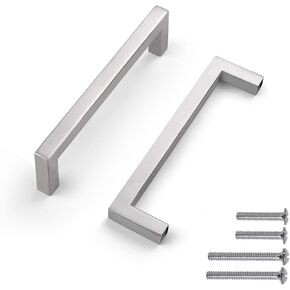 10 قطع من مقابض الخزانات المربعة من Knobonly بلمسة نهائية من النيكل الساتان مقاس 5 بوصات من الفتحة إلى الفتحة في خزائن المطبخ ومقابض الأجهزة المصنوعة من الفولاذ المقاوم للصدأ بعرض 0.4 بوصة in Kuwait