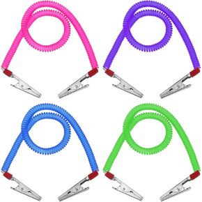 Giantree Bib Holder Clip Dental Napkin Clip, 4Pcs Multicolor Neck Chains with Metal Clips for Dental Clinic, Flexible Metal Elastic Napkin Dental Bib Clips for Bibs Face Cover for Adult and Elderly