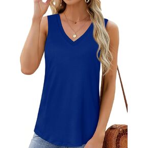 Womens Tops Summer Casual V Neck Tank Top Sleeveless Cotton Shirts