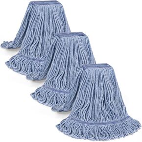3 Pack Heavy Duty Commercial Mop Head Replacement, Wet Industrial Cotton Looped End String Cleaning Mop Head Refill,Highly Absorbent,Commercial Mop Head Replacement (Blue 3 Pack)