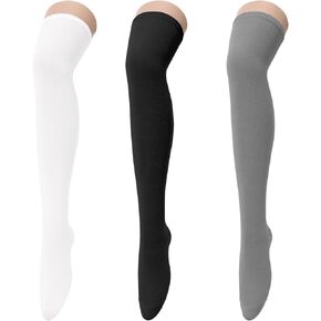 Century Star 3 Pairs Thigh High Socks for Women Over the Knee High Socks Triple Stripe Long Stockings Thigh Highs Leg Warmer