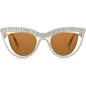 YOGFIT Rhinestone Sunglasses for Women Men Cat Eye Sparkle Crystal Fashion Sunglasses with UV Protection