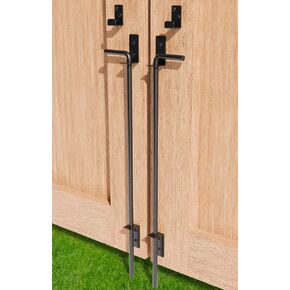 12" Heavy Duty Cane Bolt Gate Drop Rod Extra Thick Hardware Ground Latch for Wood PVC Vinyl Metal Fences Gates, Double Doors, Black Solid Steel-1 Pack