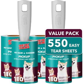 Lint Rollers for Pet Hair Extra Sticky, 550 Sheets Mega Value Set Lint Roller with 2 Upgraded Handles, 5 Rollers Portable Pet Lint Remover for Clothes, Furniture, Carpet, Dog & Cat Hair Removal