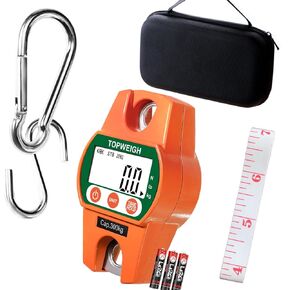Mini Crane Scale, Cast Aluminum Case, Digital Hanging Scale with Hooks, 600lb / 300kg, Large Backlight Display, Storage Case, Hanging Scales for Farm Hunting Deer, Hold Reading Function