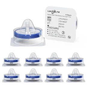 Syringe Filters 0.22um Sterile PES, Micron Filter Syringe Lab Filters, Hydrophilic PES Membrane, 33mm Diameter, .22um Pore Size, Individually Packed, 10/pk by Locofiltr