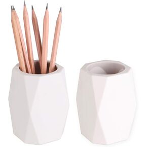 Silicone Pencil Holder Geometric Pen Cup for Office Desktop Stationery Organizer Makeup Brush Holder (2 Pack-White)