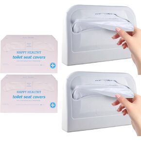 Toilet Seat Cover Dispenser 2 Pack, Wall Mounted Seat Cover Holder Half-Fold Toilet Seat Cover Dispenser for Commercial and Residential Use(with 2 Pack of 250 Pieces Disposable Toilet Seat Covers)