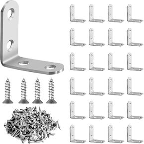 50 Pcs L Bracket Corner Brace MONKIPAER Metal Corner bracket 90 Degree Angle Stainless Steel Bracket with 100 Pcs Screws for securing wooden frames tables chairs bed furniture and other DIY structural