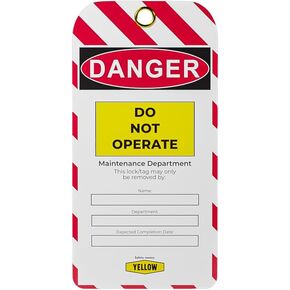 Yellow Safety® Danger Do Not Operate Lockout Tagout Tags (Pack of 30), 32-Mil Vinyl, with 30 Zip Ties, for OSHA Compliance, Lockout/Tagout, Equipment Repair, and Maintenance