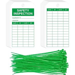 90Sets Safety inspection tags with adjustable wire ties Accident prevention tag Inspection record tag for Inventory Scaffolds Ladders Fire Extinguisher Machinery 5.51 x 3inch