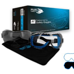 Premium Anti-Fog Dual Lens Safety Goggles, 1 Pair, One Size, 1 Smoke Lens & 1 Clear Lens Included, MK400