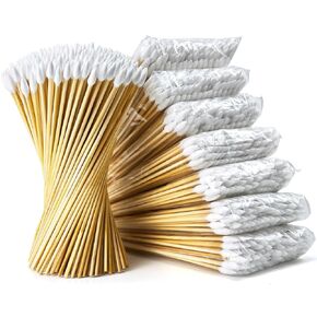 500PCS 6" Long Cotton Swabs in Storage Box - Strong Cleaning Swab with Wooden Handle - Lint Free Cotton Swabs with Wooden Sticks - Cotton Tipped Applicators for Gun Cleaning, Makeup Removing, Pet Care
