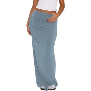 Hafailia Maxi Skirts for Women - Casual Ruched Y2K Low Rise Elastic Waist Long Bodycon Skirt 2024