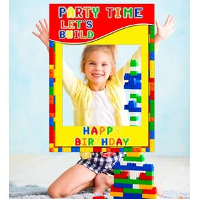 Building Block Birthday Party Photo Booth Props Frame Building Block Party Supplies Building Block Birthday Party Favors for Building Blocks Birthday