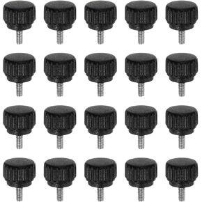 HARFINGTON 20pcs Knurled Clamping Knobs Thumb Screws M5 x 12mm Metric Male Thread 13mm Matte Plastic Head 304 Stainless Steel Stud Hand Threaded Knob Thumbscrew Handle, Black