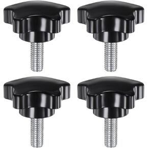HARFINGTON 4pcs Star Clamping Knobs M8 x 80mm Metric Male Thread 39mm Large Plastic 5-Star Head Hand Tightening Thumb Screw Jig Knob Handle, Black