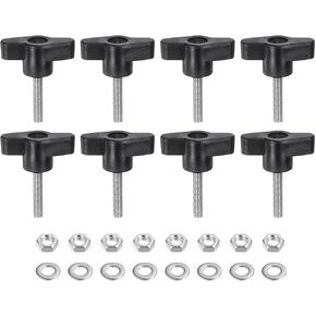 HARFINGTON 8pcs Tee Wing Knobs M8 x 25mm Metric 304 Stainless Steel Threaded Stud 36mm Z/T Head Plastic Handles Thumb Screws Hand Clamping Knob Grip Thumbscrew with Nuts Washers, Black