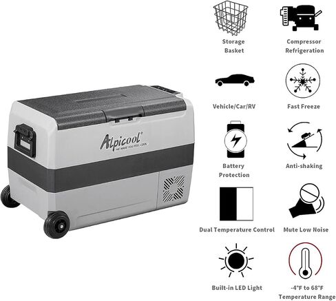 Alpicool LGT50 Dual Temperature Control 12 Volt Refrigerator 53 Quart Portable Car Fridge Freezer (-4°F~68°F) for Truck, RV, Boat, Camping and Travel in Kuwait