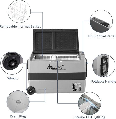 Alpicool LGT50 Dual Temperature Control 12 Volt Refrigerator 53 Quart Portable Car Fridge Freezer (-4°F~68°F) for Truck, RV, Boat, Camping and Travel in Kuwait