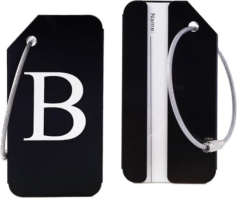 4 Pcs Initial Aluminum Luggage Tags, Baggage Tags with Identification Cards & Metal Loops, Bag Tags, Travel Tags, Suitcase Tags, ID Tags, Name Tags, Travel Accessories (Black, K) in Saudi Arabia
