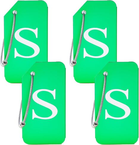 4 Pcs Initial Aluminum Luggage Tags, Baggage Tags with Identification Cards & Metal Loops, Bag Tags, Travel Tags, Suitcase Tags, ID Tags, Name Tags, Travel Accessories (Black, K) in Saudi Arabia