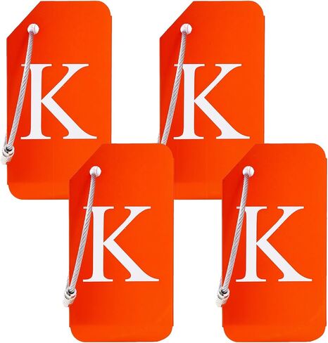 4 Pcs Initial Aluminum Luggage Tags, Baggage Tags with Identification Cards & Metal Loops, Bag Tags, Travel Tags, Suitcase Tags, ID Tags, Name Tags, Travel Accessories (Black, K) in Saudi Arabia