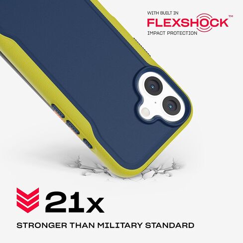 Tech21 EvoPro لهاتف iPhone 16 متوافق مع MagSafe - حافظة حماية من الصدمات تم اختبارها بمعايير عسكرية 21x - باللون الأزرق الداكن/الأصفر in Saudi Arabia
