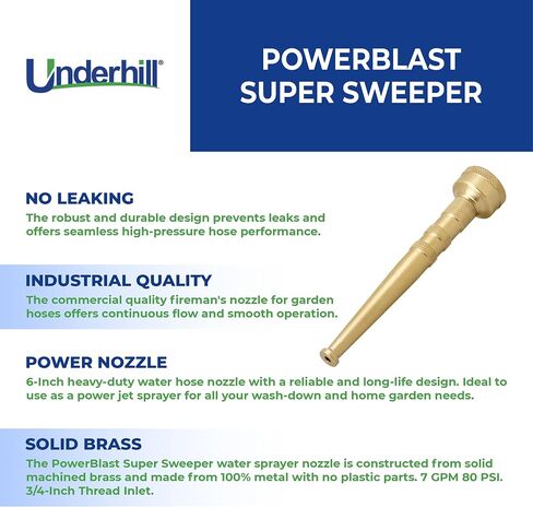 فوهة خرطوم مياه للحديقة مقاس 6 بوصات من Underhill PowerBlast Super Sweeper، بخاخ، نفاث، 7 GPM 80 PSI، مدخل خيط 3/4 بوصة، شديد التحمل قابل للتعديل، SN6-75 in Saudi Arabia